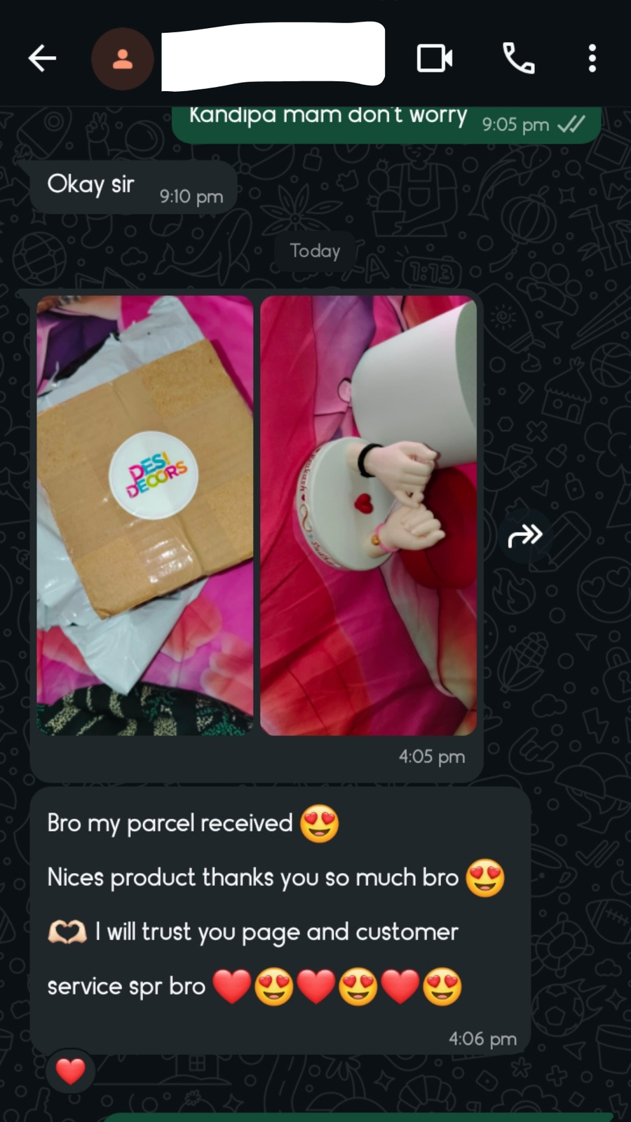 Customer feedback screenshot