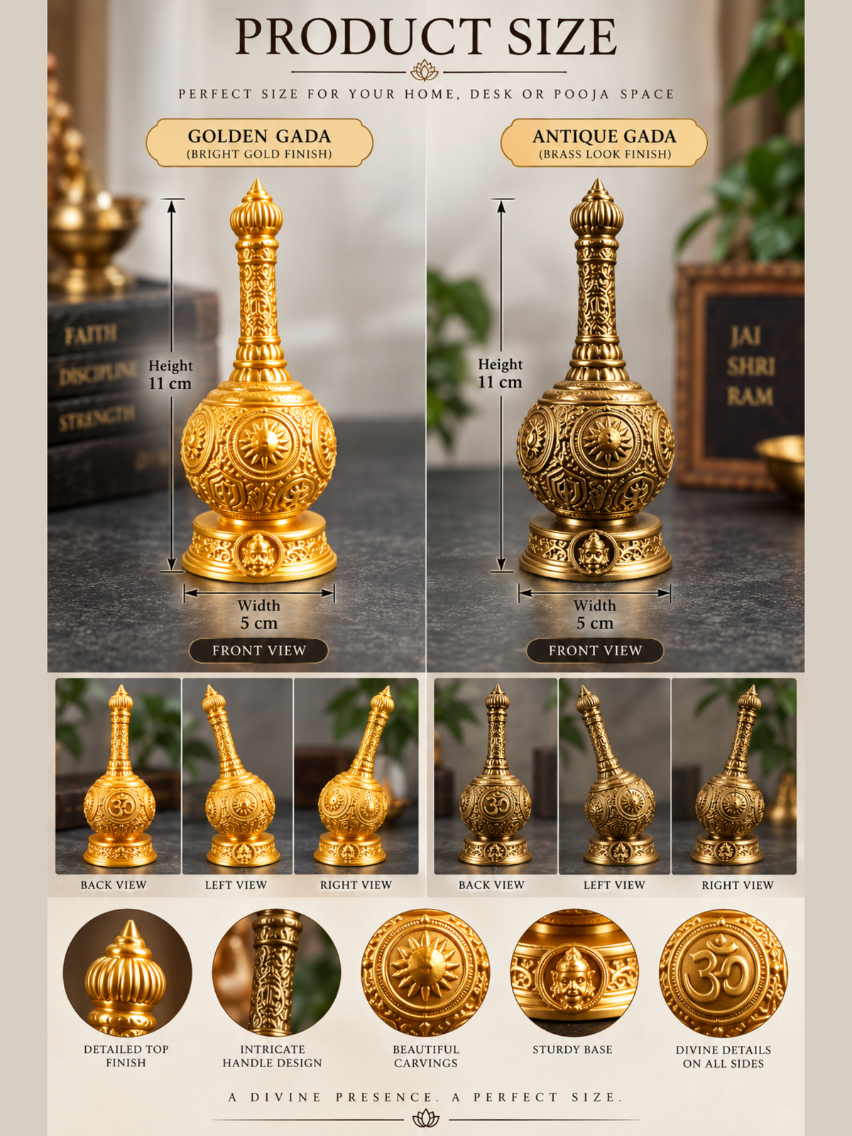Hanuman Gada Statue | Bajrangbali Gada Decorative Mace for Pooja & Home Decor