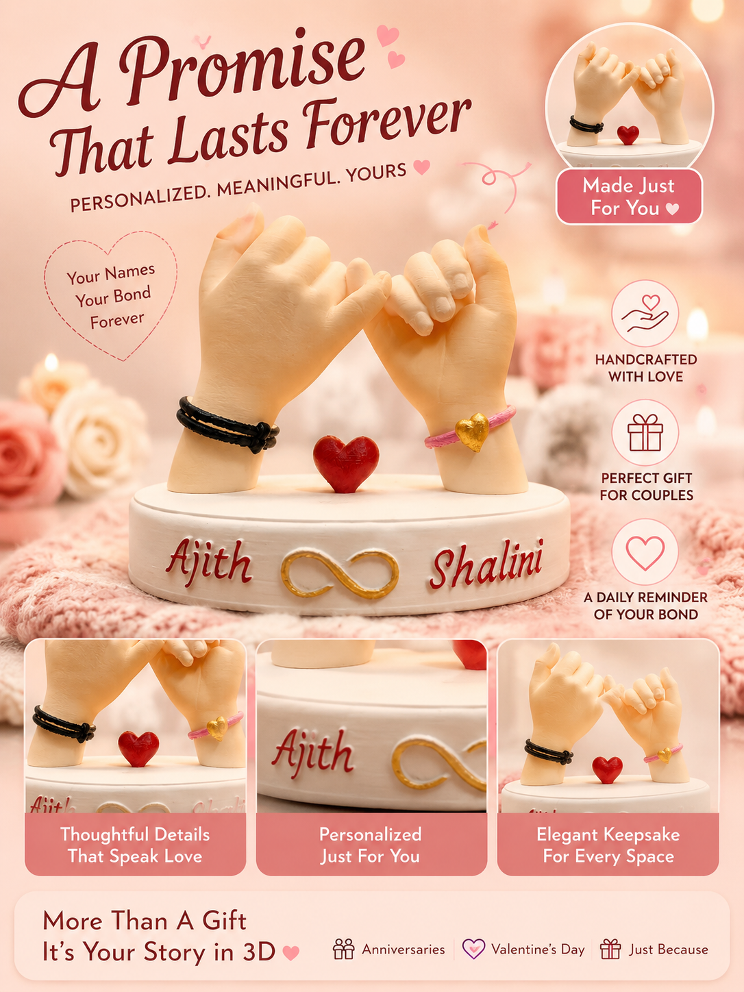 Personalized Pinky Promise Couple Sculpture with Custom Names | Romantic Gift for Couples