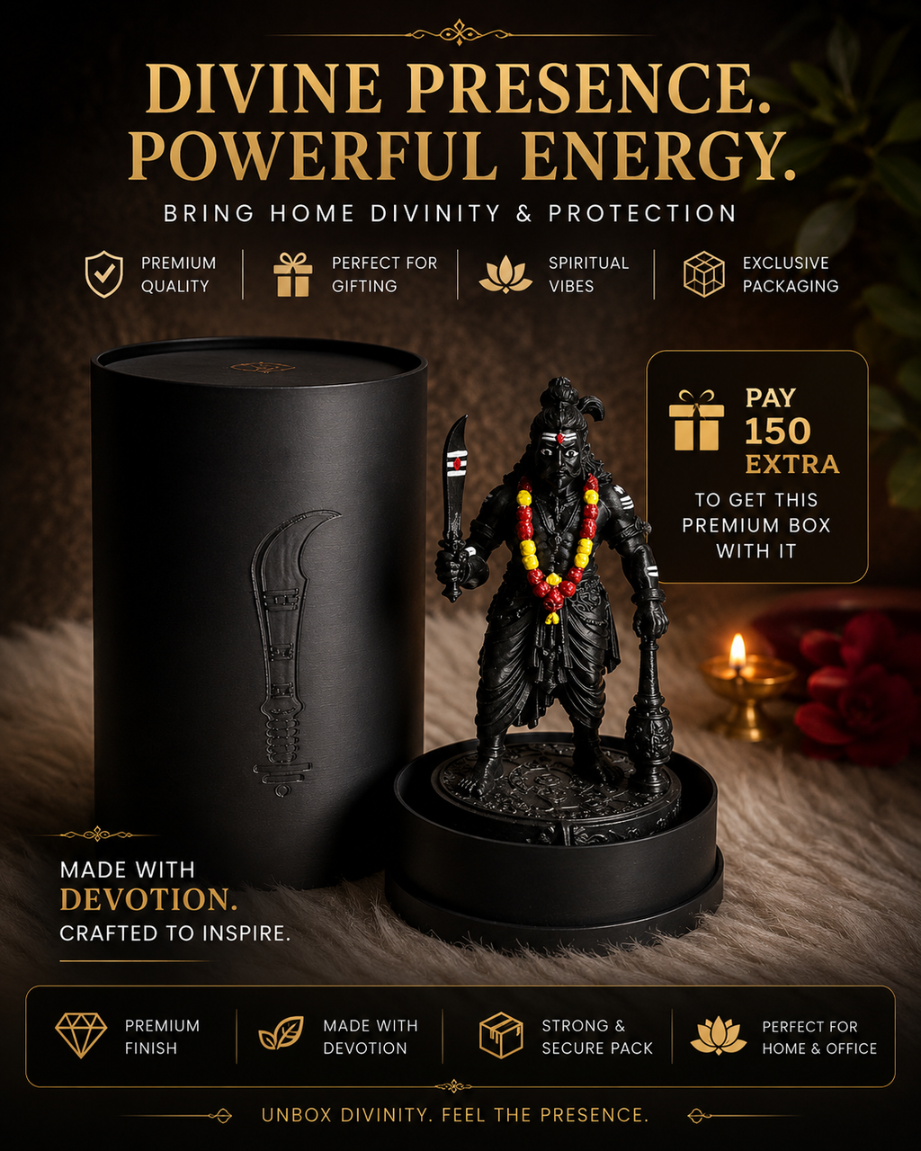 Karuppasamy Statue | Authentic Tamil Guardian Deity Idol | Premium Karuppu Sami Vigraham for Home, Office & Pooja Room | DesiDecors