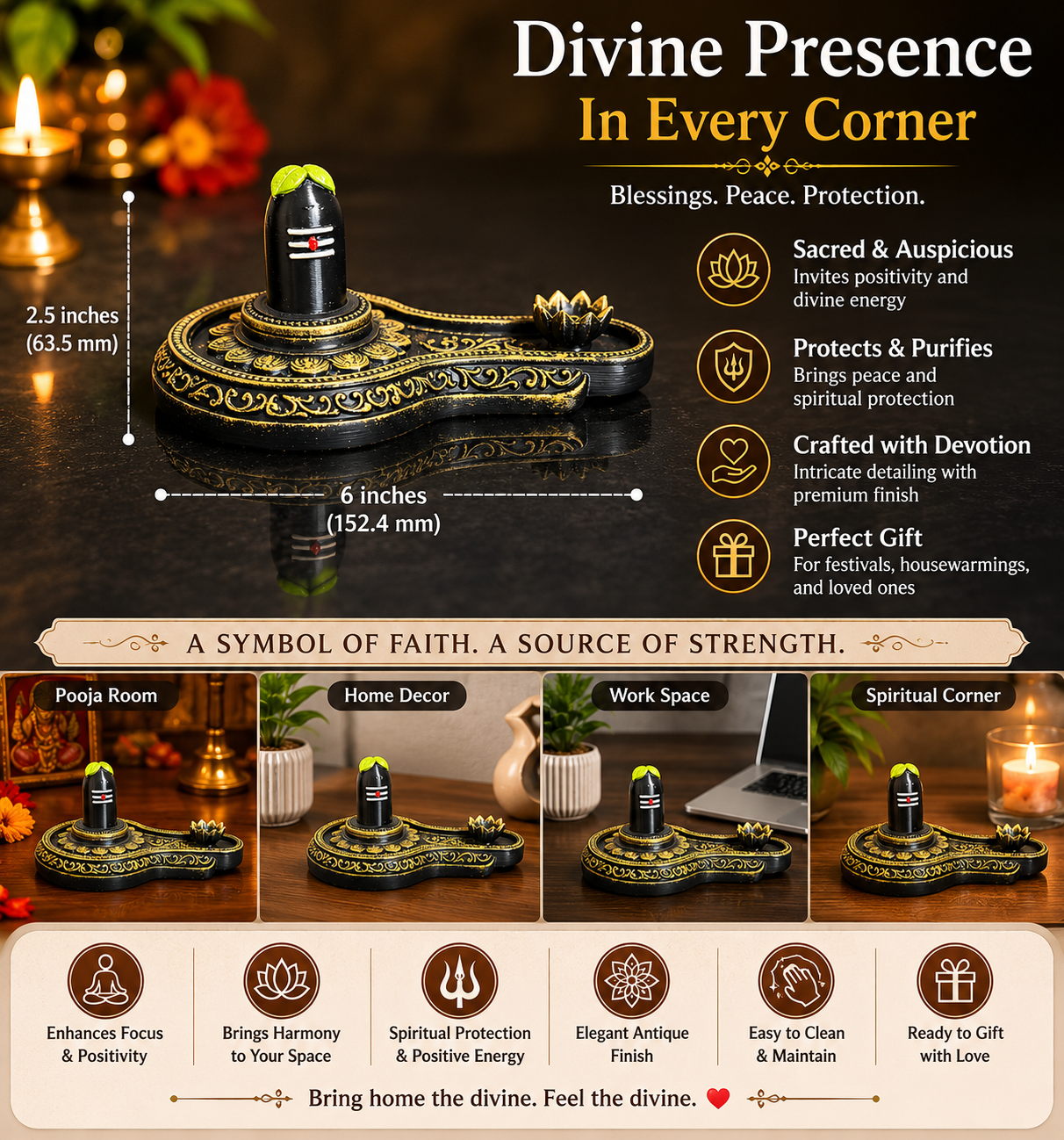 Shiva Lingam Incense Holder for Pooja Room | Spiritual Home Décor & Mahadev Gift