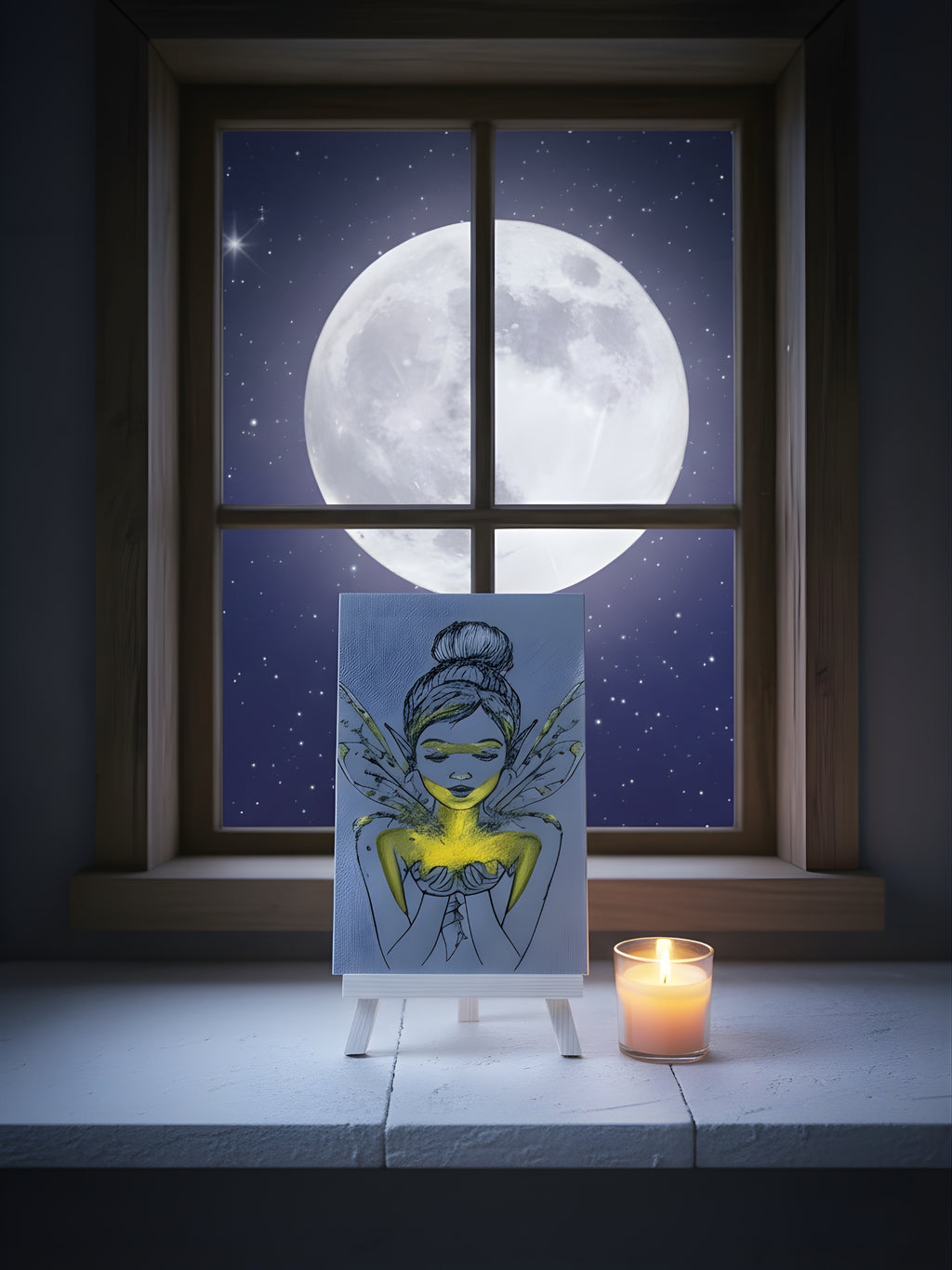 Abstract feminine art desktop frame with golden accent