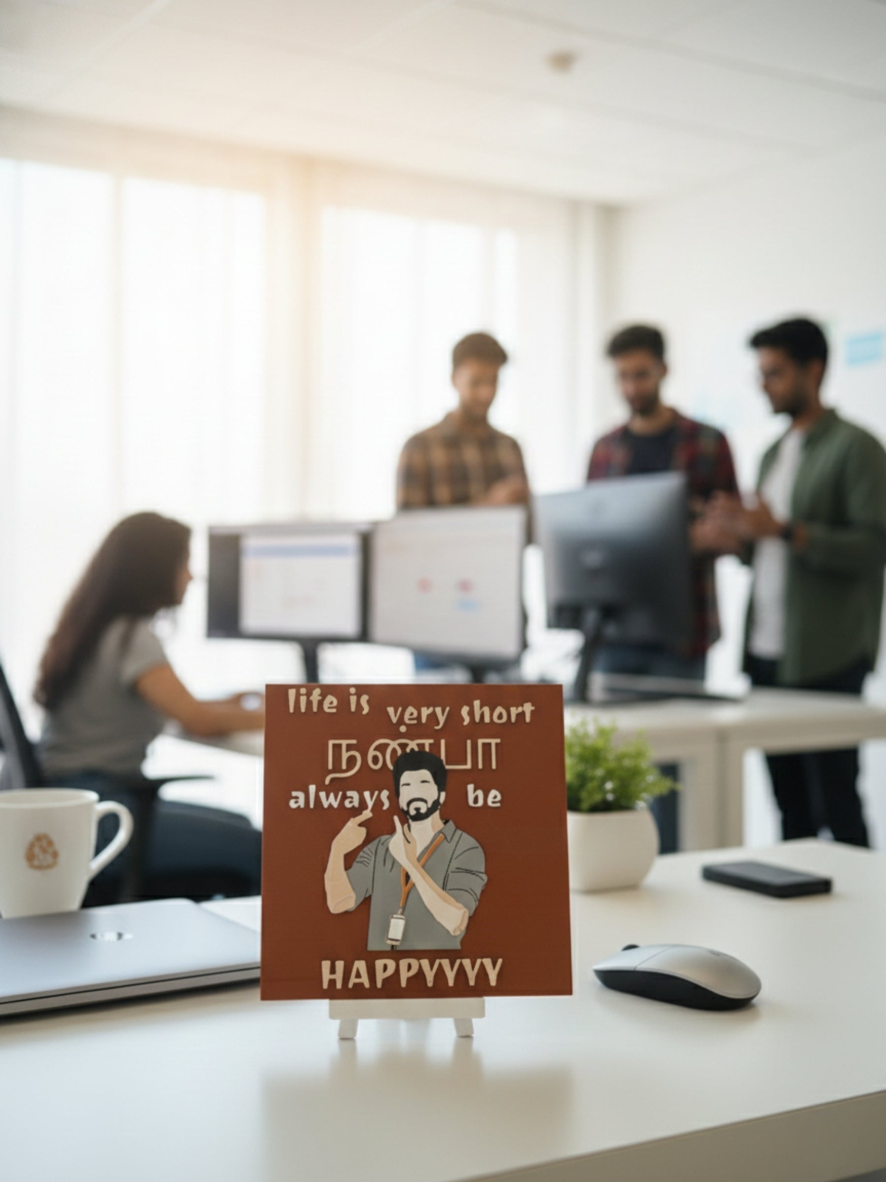 Desi positive quote desktop decor frame close-up