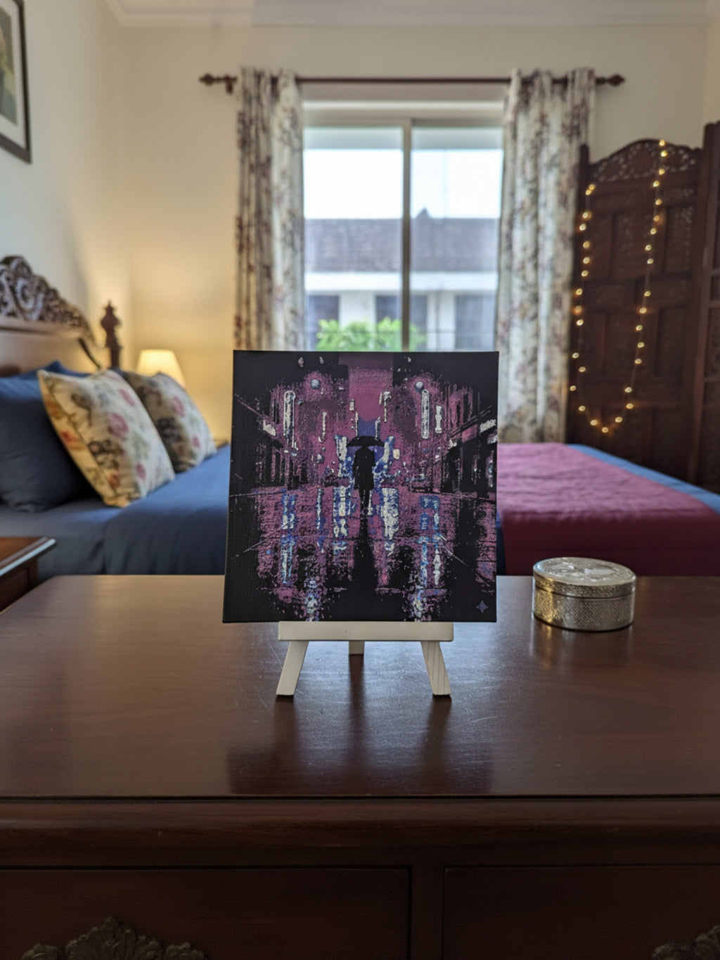 Cinematic neon city art desktop frame close-up