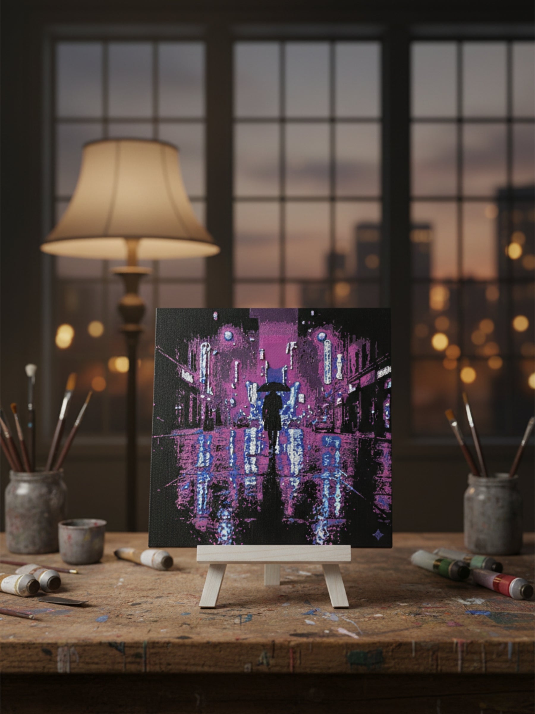 Urban night street art desktop decor frame