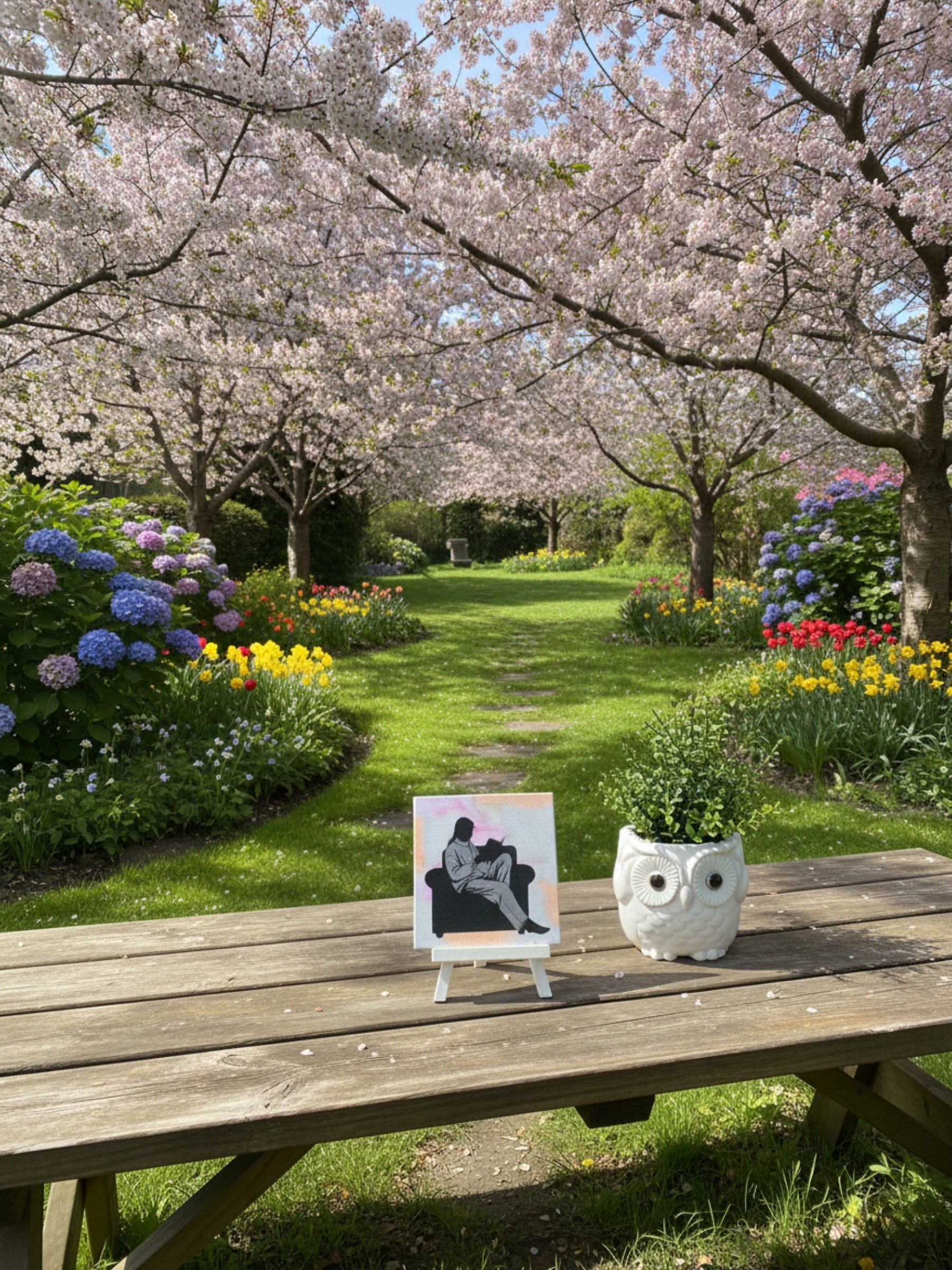 Minimalist reading silhouette art desktop frame close-up