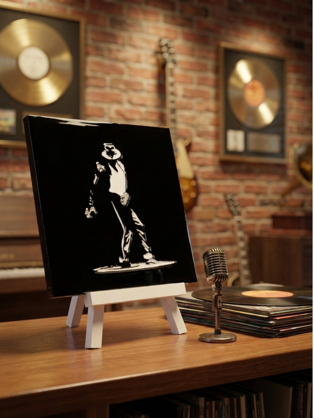 Art desktop decor frame with silhouette dance design angled view
