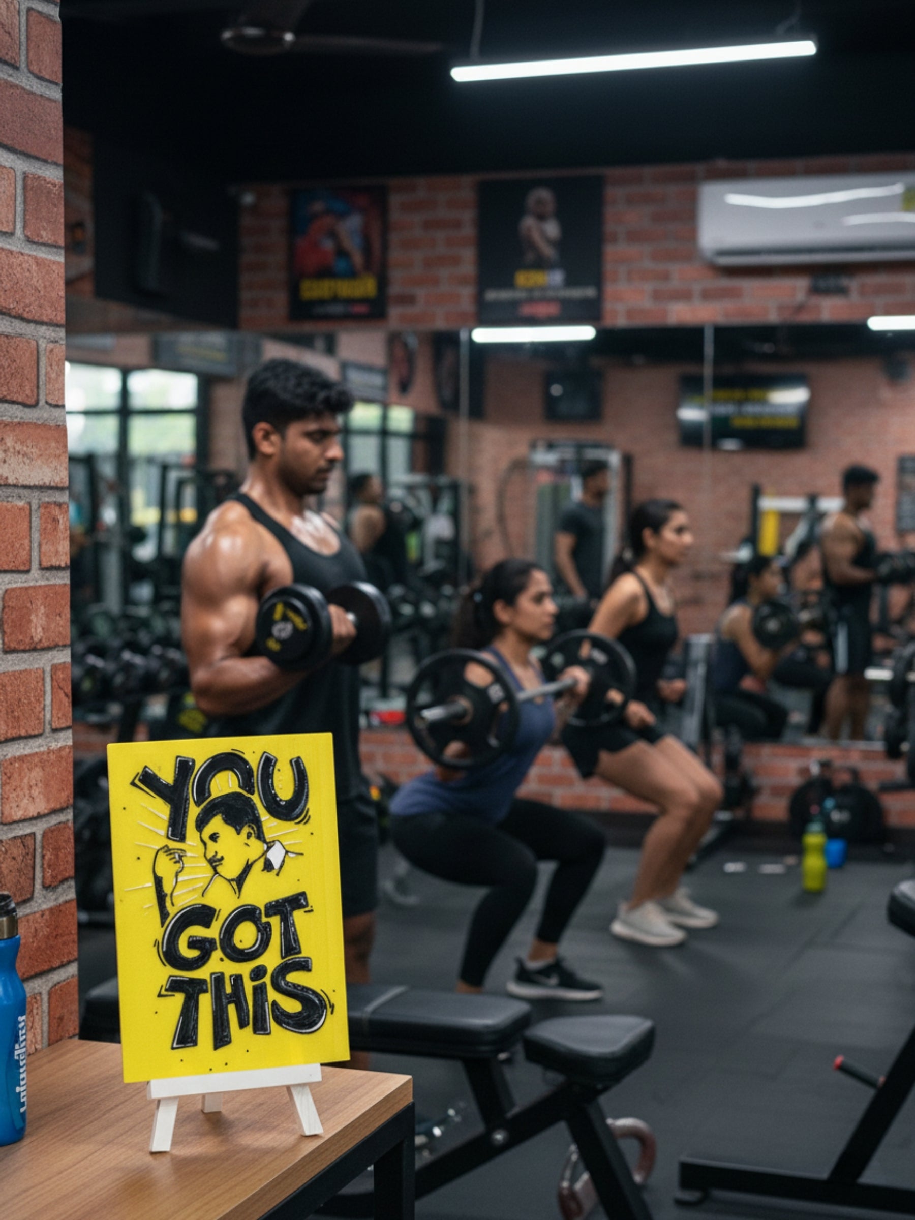 Desi motivational desktop frame with bold yellow design