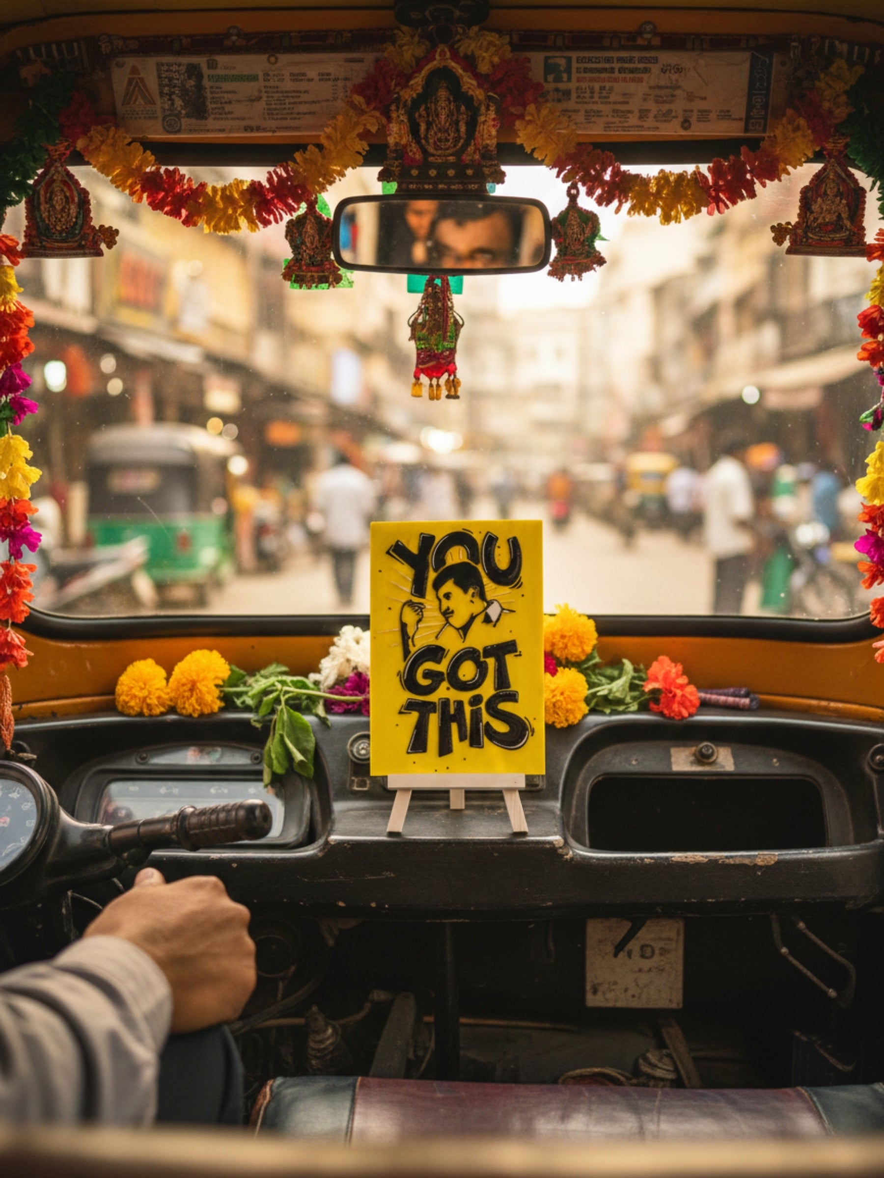 Motivational desk decor frame with desi illustration